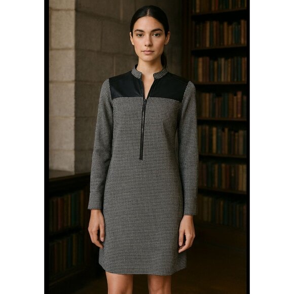 Jonathan Simkhai Houndstooth Corduroy Mini Dress Zipper Mesh Panels Black XS - Picture 2 of 16